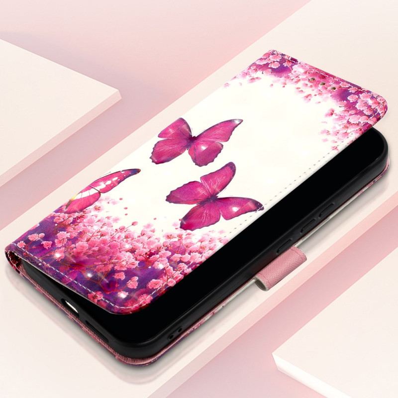 Bőrtok Oppo Reno 11 5g Rózsaszín Pillangók