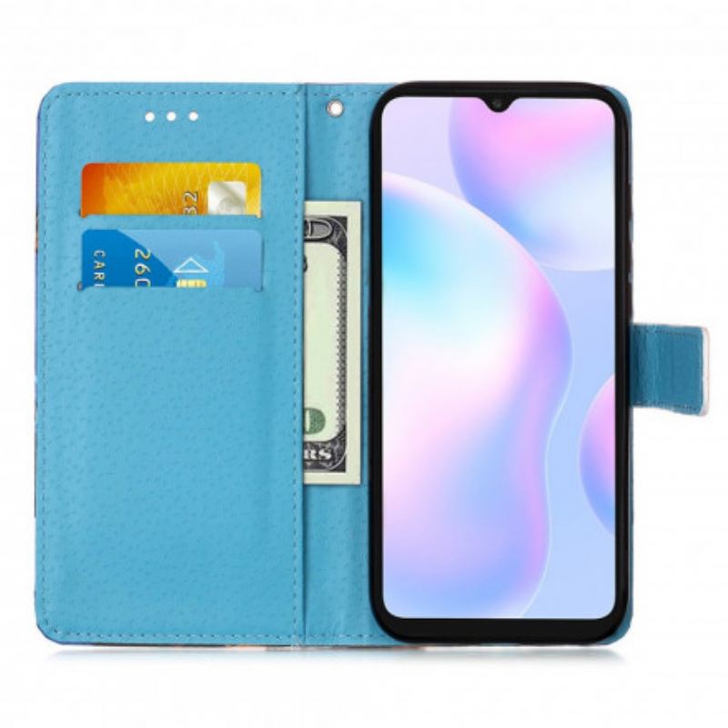 Fliptok / Bőrtok Xiaomi Redmi 9A szíjjal Eiffel-torony Pillangószíj