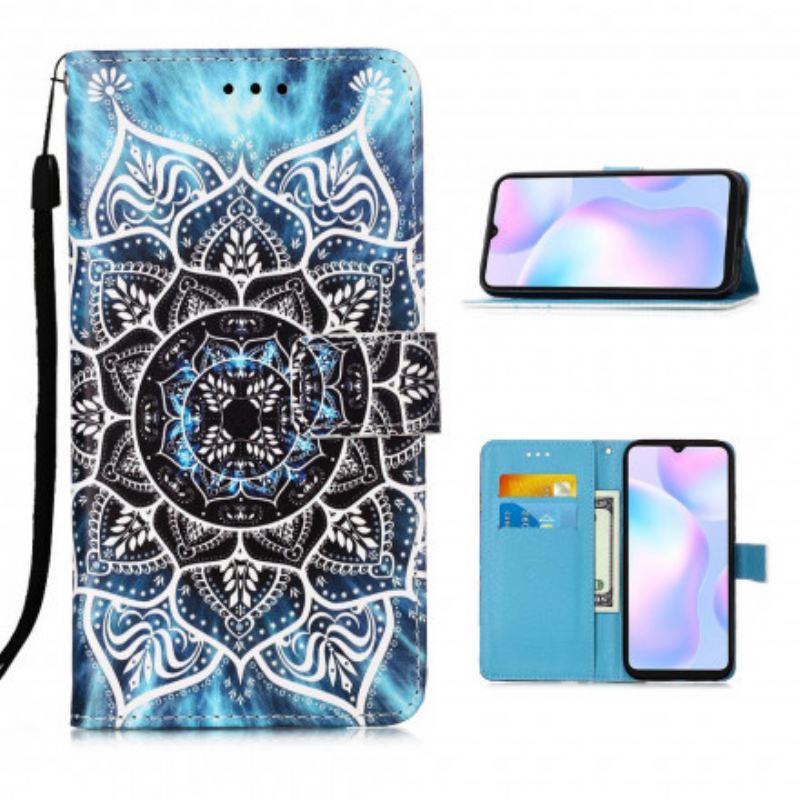 Fliptok / Bőrtok Xiaomi Redmi 9A szíjjal Fekete Pántos Mandala