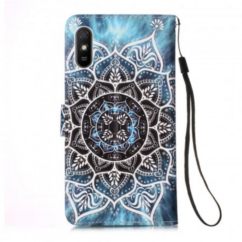 Fliptok / Bőrtok Xiaomi Redmi 9A szíjjal Fekete Pántos Mandala