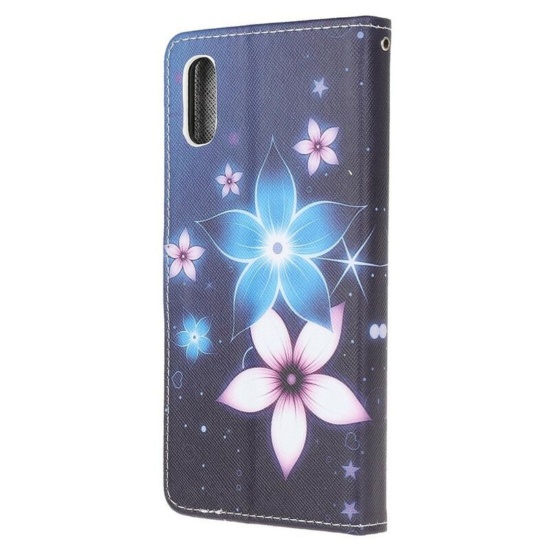 Fliptok / Bőrtok Xiaomi Redmi 9A szíjjal Holdszíj Virágok