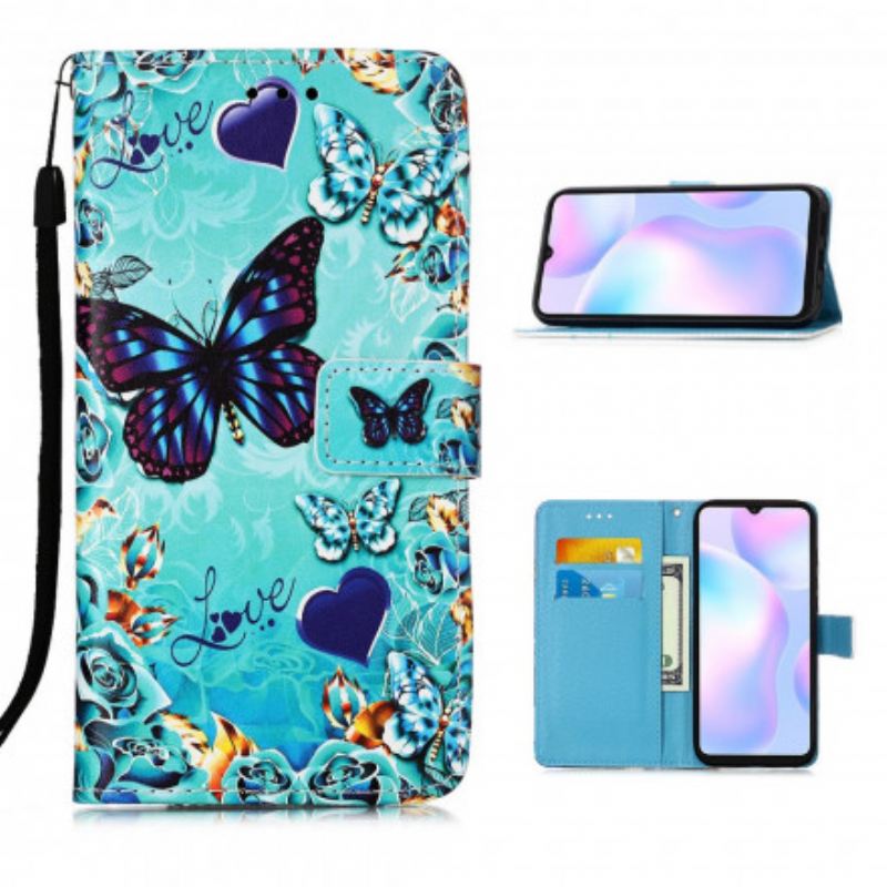 Fliptok / Bőrtok Xiaomi Redmi 9A szíjjal Love Butterflies Strappy