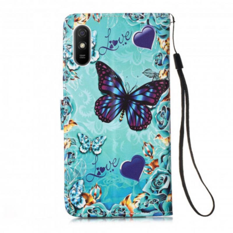 Fliptok / Bőrtok Xiaomi Redmi 9A szíjjal Love Butterflies Strappy