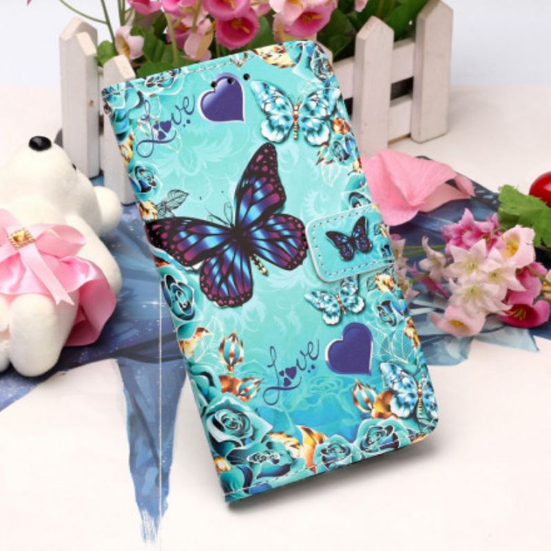 Fliptok / Bőrtok Xiaomi Redmi 9A szíjjal Love Butterflies Strappy