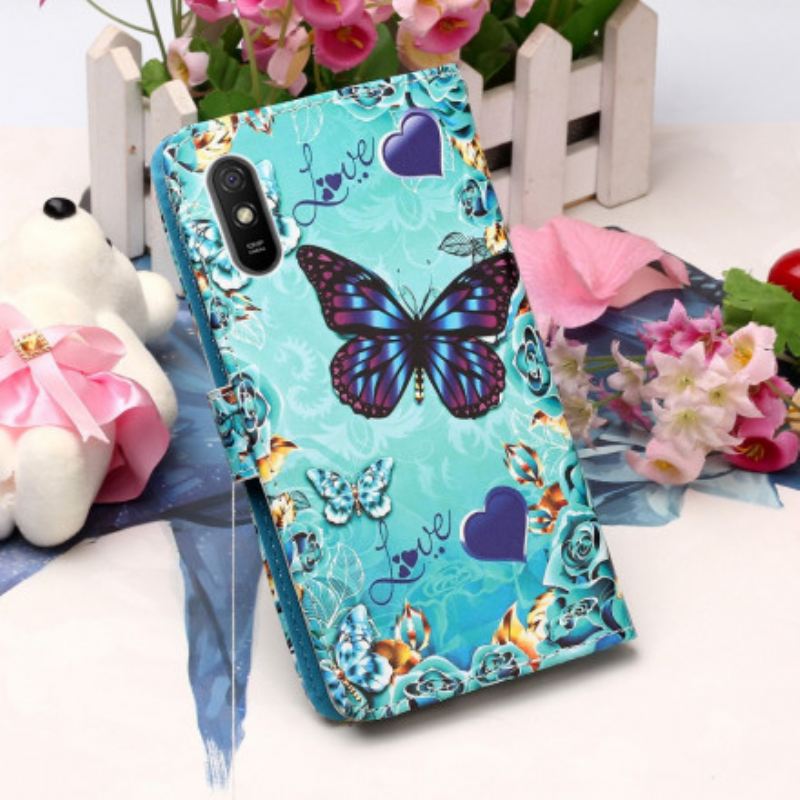 Fliptok / Bőrtok Xiaomi Redmi 9A szíjjal Love Butterflies Strappy