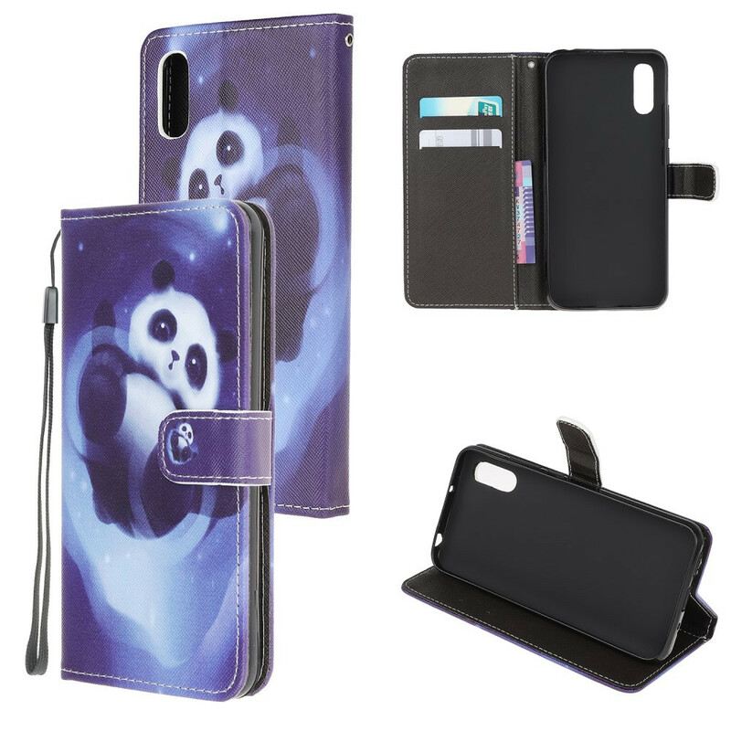 Fliptok / Bőrtok Xiaomi Redmi 9A szíjjal Panda Space Kötéllel