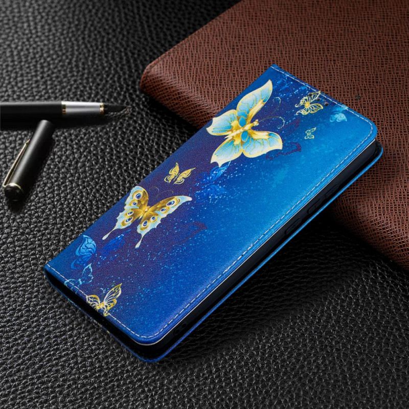 Fliptok Xiaomi Redmi 9A Bőrtok Kék Pillangók