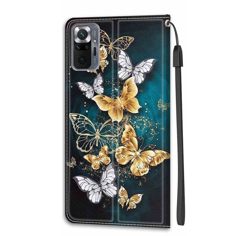 Fliptok / Bőrtok Xiaomi Redmi Note 10 Pro szíjjal Strap Butterflies Fan