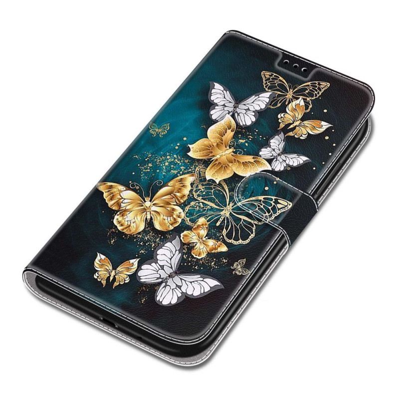 Fliptok / Bőrtok Xiaomi Redmi Note 10 Pro szíjjal Strap Butterflies Fan