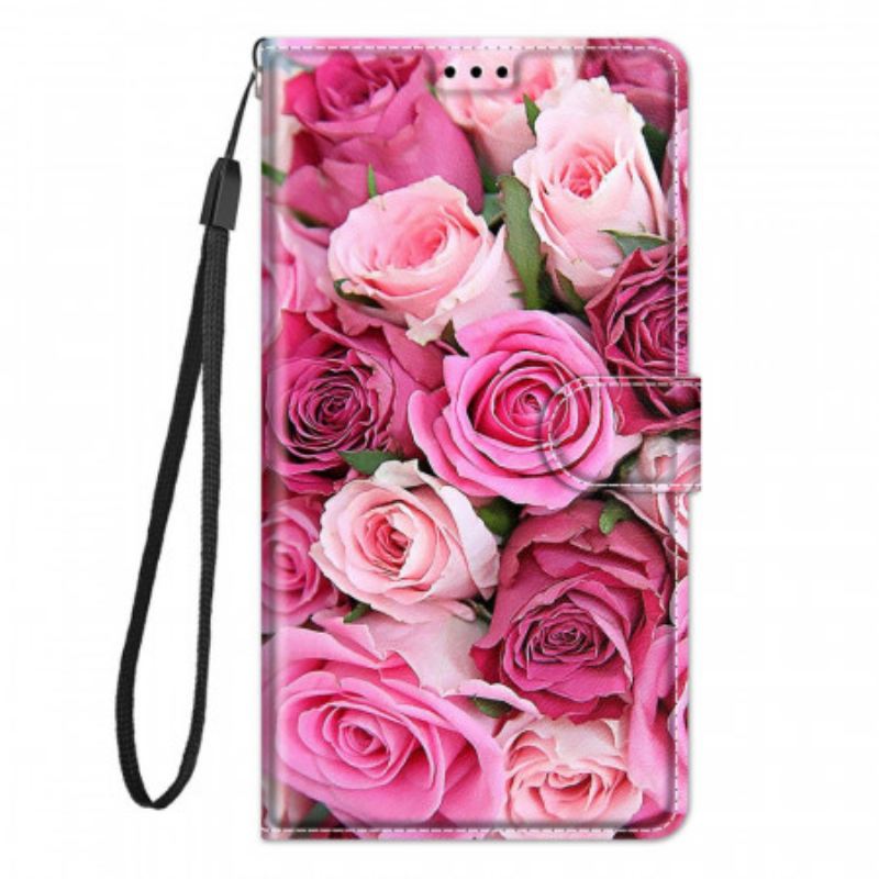 Fliptok / Bőrtok Xiaomi Redmi Note 10 Pro szíjjal Strap Roses