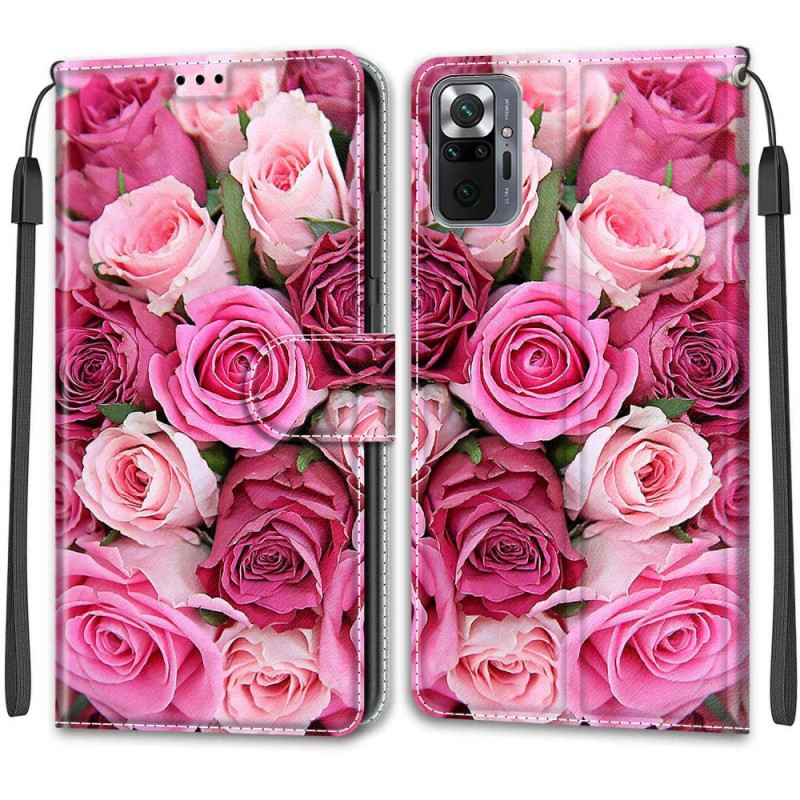 Fliptok / Bőrtok Xiaomi Redmi Note 10 Pro szíjjal Strap Roses