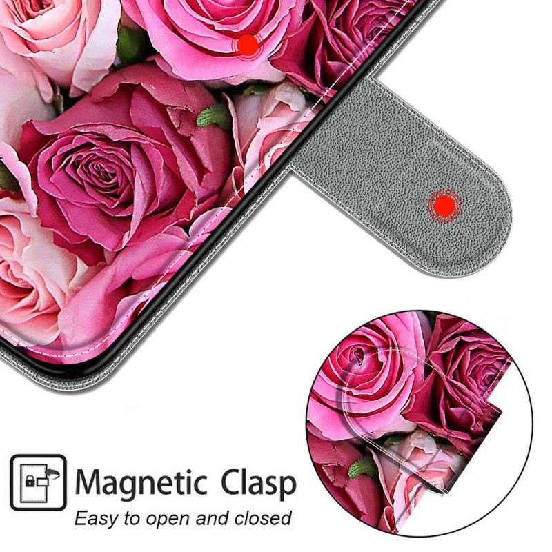 Fliptok / Bőrtok Xiaomi Redmi Note 10 Pro szíjjal Strap Roses