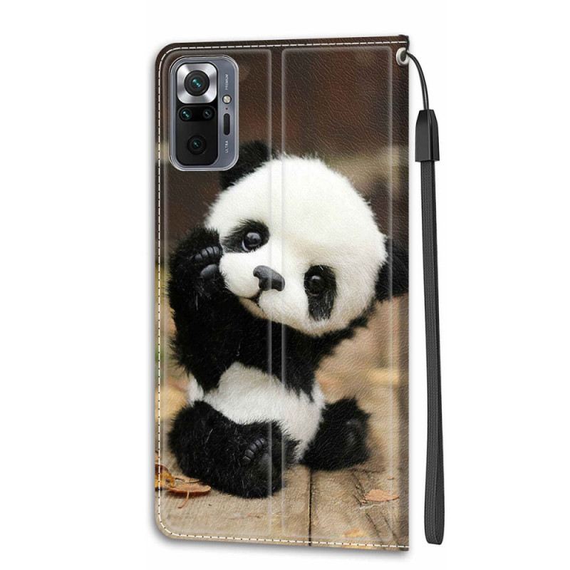 Kinyitható Tokok Xiaomi Redmi Note 10 Pro szíjjal Kis Panda Szíjjal