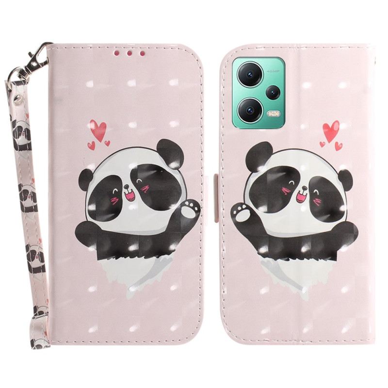 Kinyitható Tokok Poco X5 5G szíjjal Panda Love With Lanyard