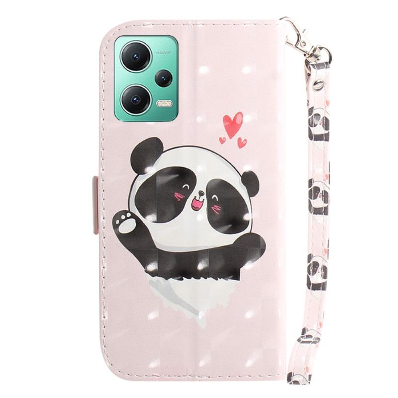 Kinyitható Tokok Poco X5 5G szíjjal Panda Love With Lanyard