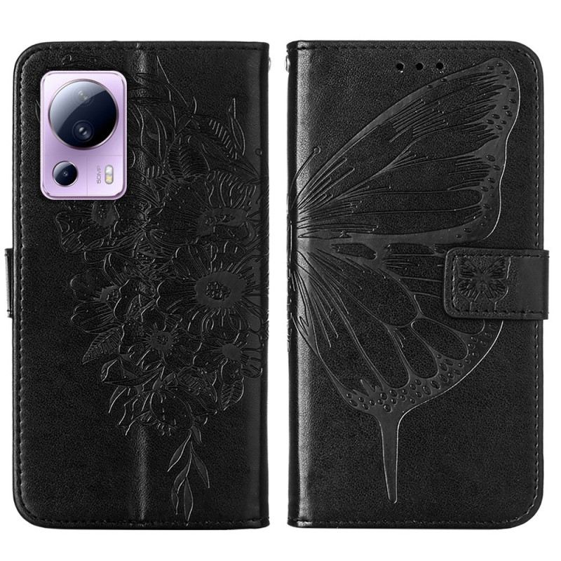 Fliptok / Bőrtok Xiaomi 13 Lite Butterfly Design Zsinórral