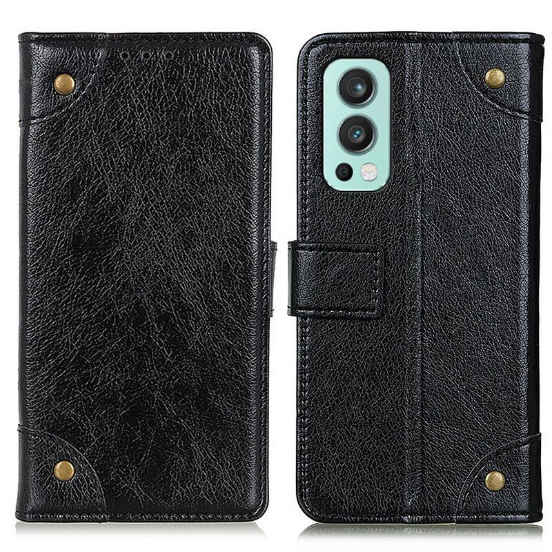 Fliptok OnePlus Nord 2 5G Stílusú Nappa Bőr Vintage Szegecsek