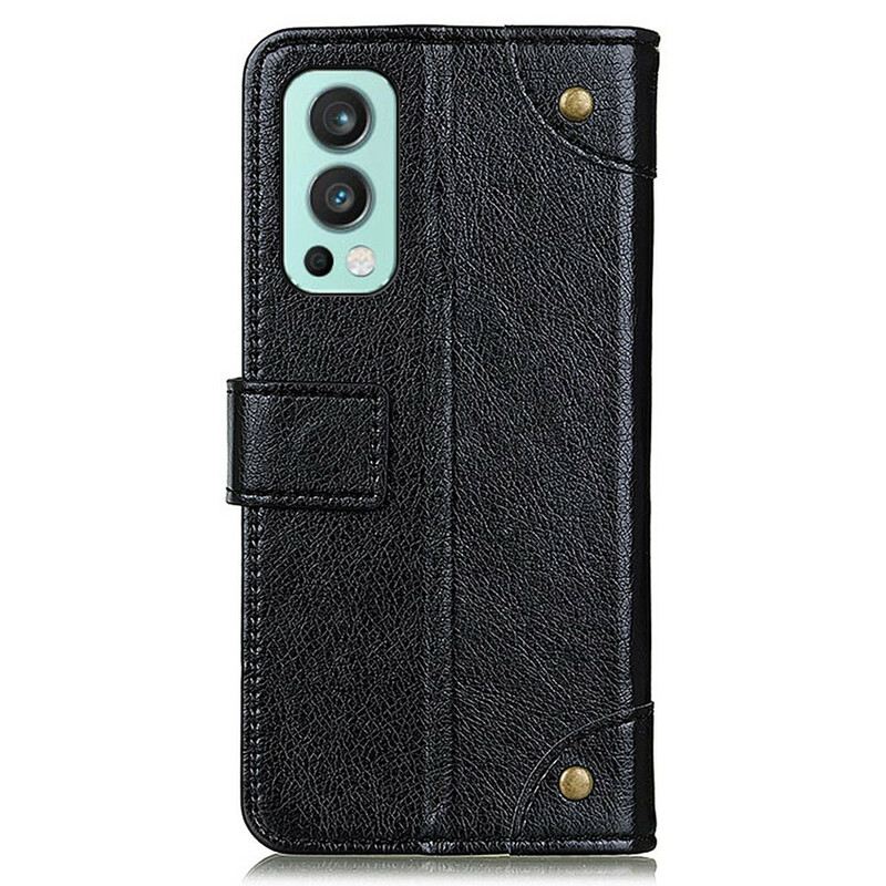 Fliptok OnePlus Nord 2 5G Stílusú Nappa Bőr Vintage Szegecsek