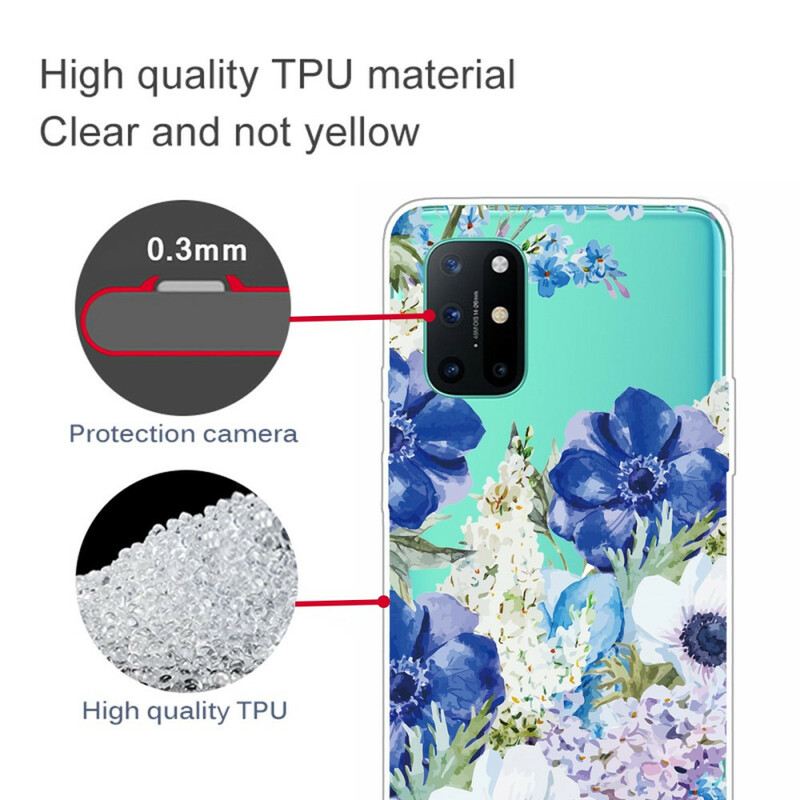 Tok OnePlus 8T Varrat Nélküli Akvarell Kék Virágok