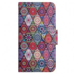 Fliptok / Bőrtok Samsung Galaxy A13 Patchwork Zsinórral