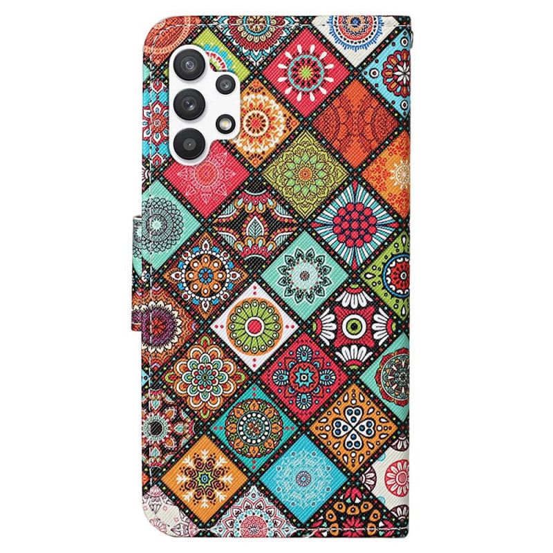 Fliptok / Bőrtok Samsung Galaxy A13 Patchwork Zsinórral