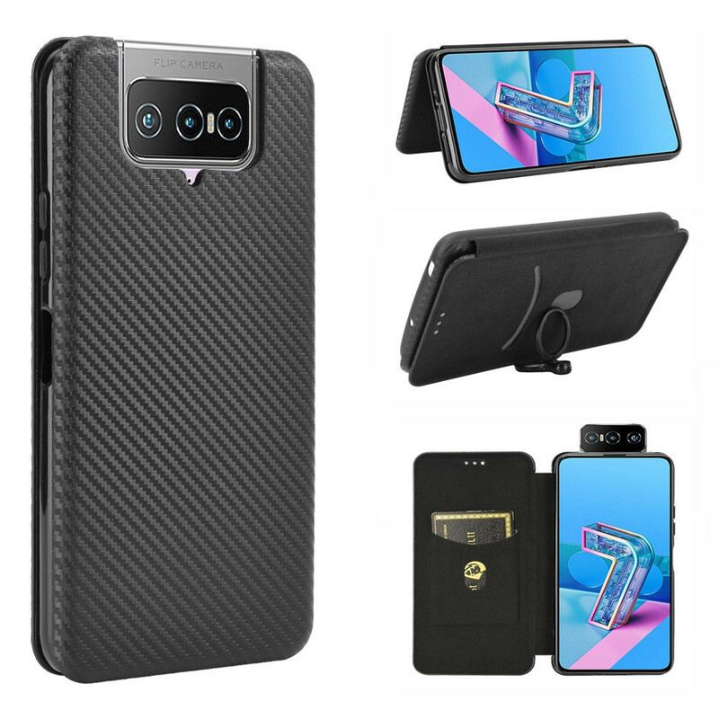 Fliptok Asus Zenfone 7 / 7 Pro Bőrtok Szilikon Szén