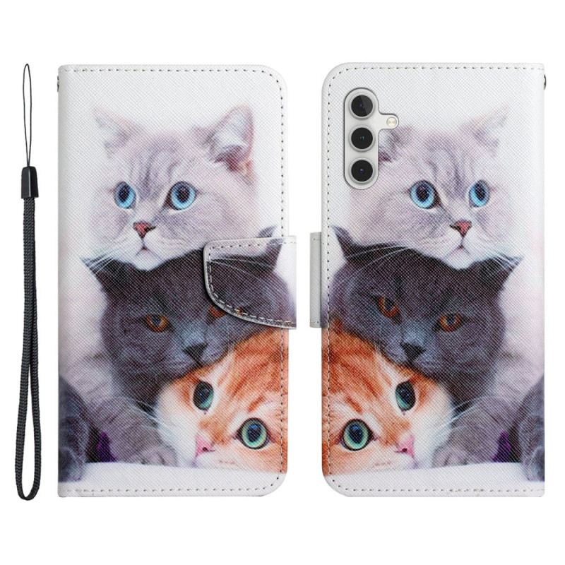 Fliptok / Bőrtok Samsung Galaxy A34 5G szíjjal Strappy Cat Család