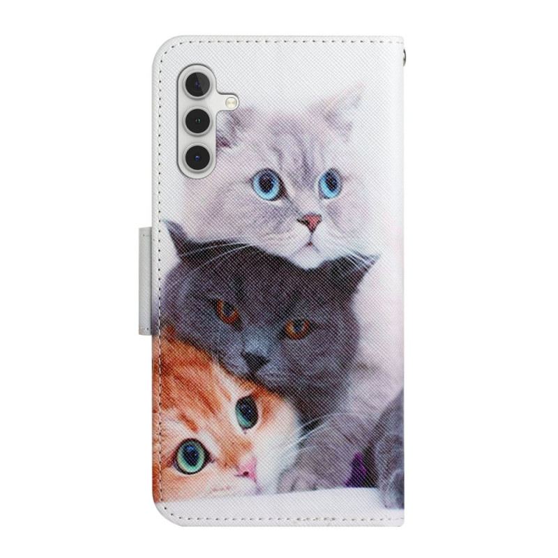 Fliptok / Bőrtok Samsung Galaxy A34 5G szíjjal Strappy Cat Család