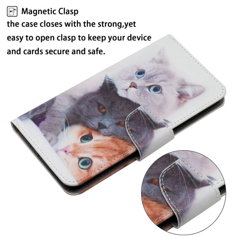 Fliptok / Bőrtok Samsung Galaxy A34 5G szíjjal Strappy Cat Család