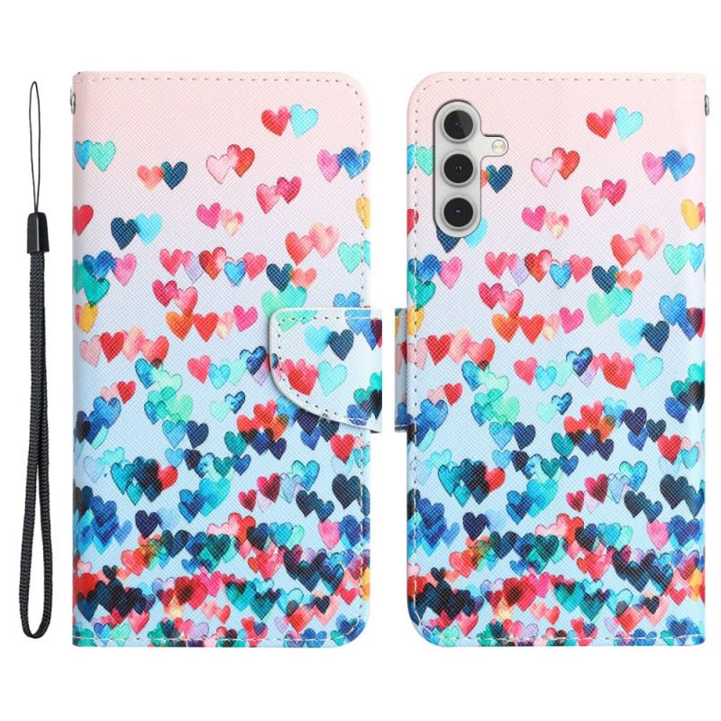 Fliptok / Bőrtok Samsung Galaxy A34 5G szíjjal Strappy Hearts Rain