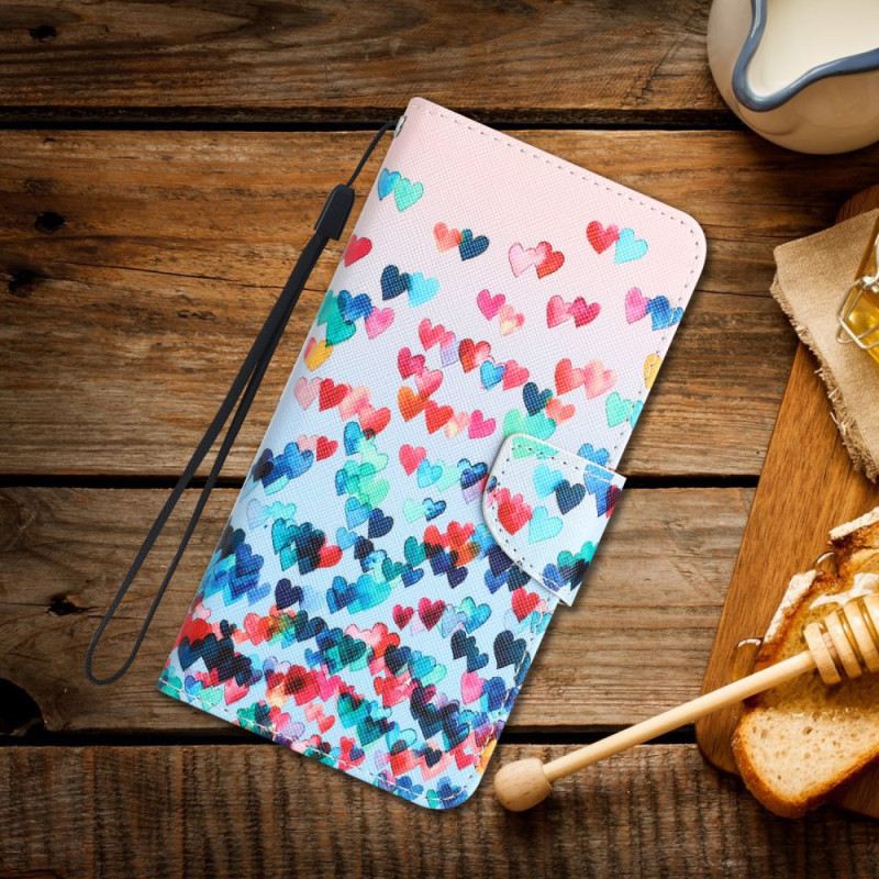 Fliptok / Bőrtok Samsung Galaxy A34 5G szíjjal Strappy Hearts Rain