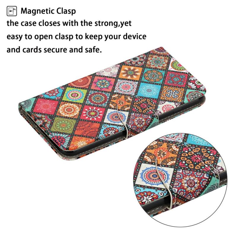 Fliptok / Bőrtok Samsung Galaxy A34 5G szíjjal Strappy Patchwork