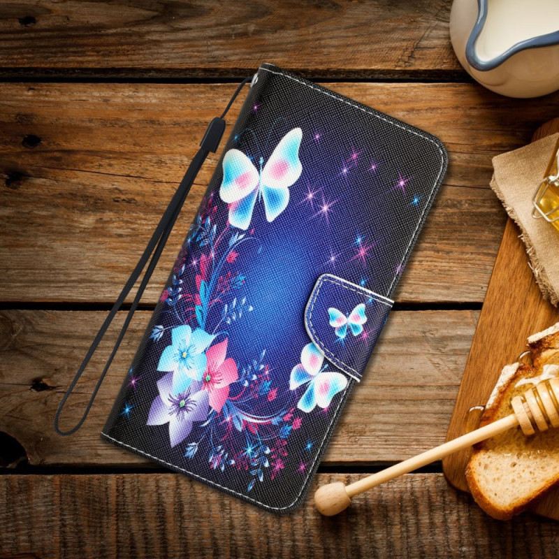 Fliptok / Bőrtok Samsung Galaxy A34 5G szíjjal Tündérpillangók Zsinórral