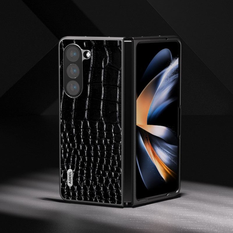 Mobiltelefon Tokok Samsung Galaxy Z Fold 5 Valódi Krokodil Hatású Bőr Abeel