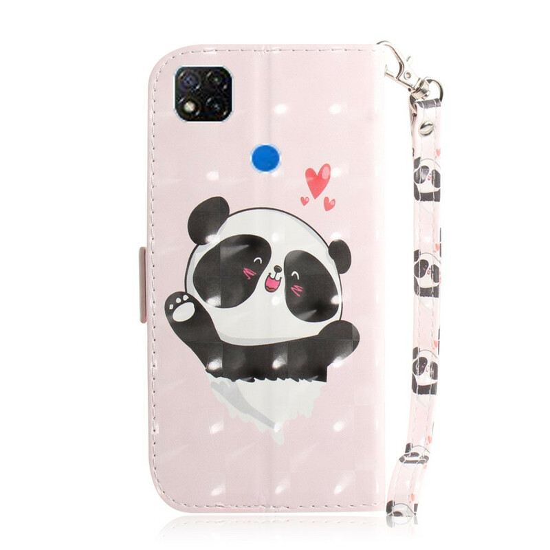 Fliptok / Bőrtok Xiaomi Redmi 9C szíjjal Panda Love With Lanyard