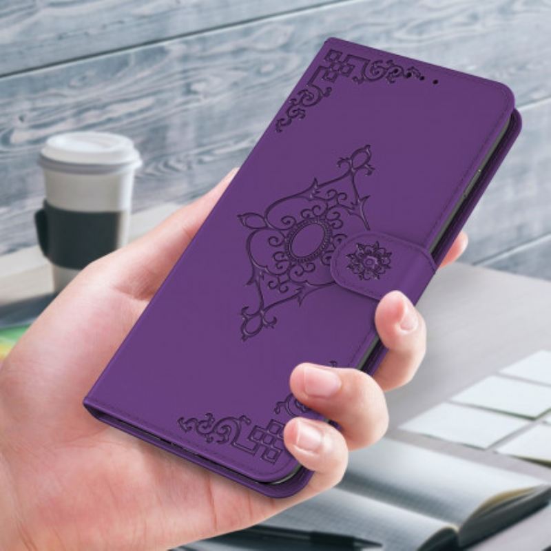 Fliptok / Bőrtok Xiaomi Redmi 9C szíjjal Pántos Barokk Virág