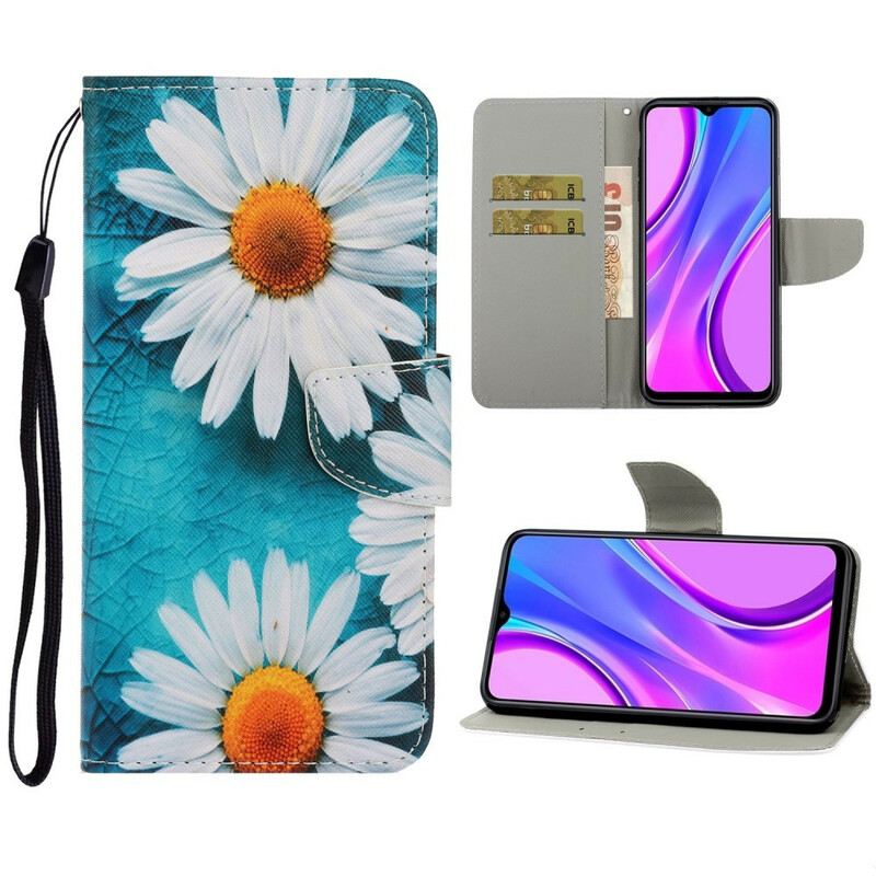 Fliptok / Bőrtok Xiaomi Redmi 9C szíjjal Thong Daisies