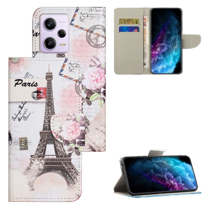 Fliptok / Bőrtok Xiaomi Redmi Note 12 5G Eiffel-torony