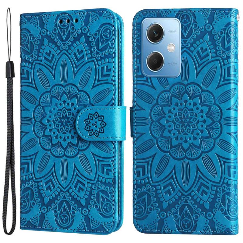 Kinyitható Tokok Xiaomi Redmi Note 12 5G szíjjal Mandala Díszítés Pánttal