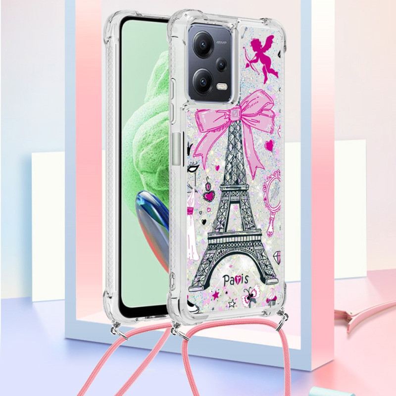 Tok Xiaomi Redmi Note 12 5G Láncokat Eiffel-torony Csillogó Húzózsinór