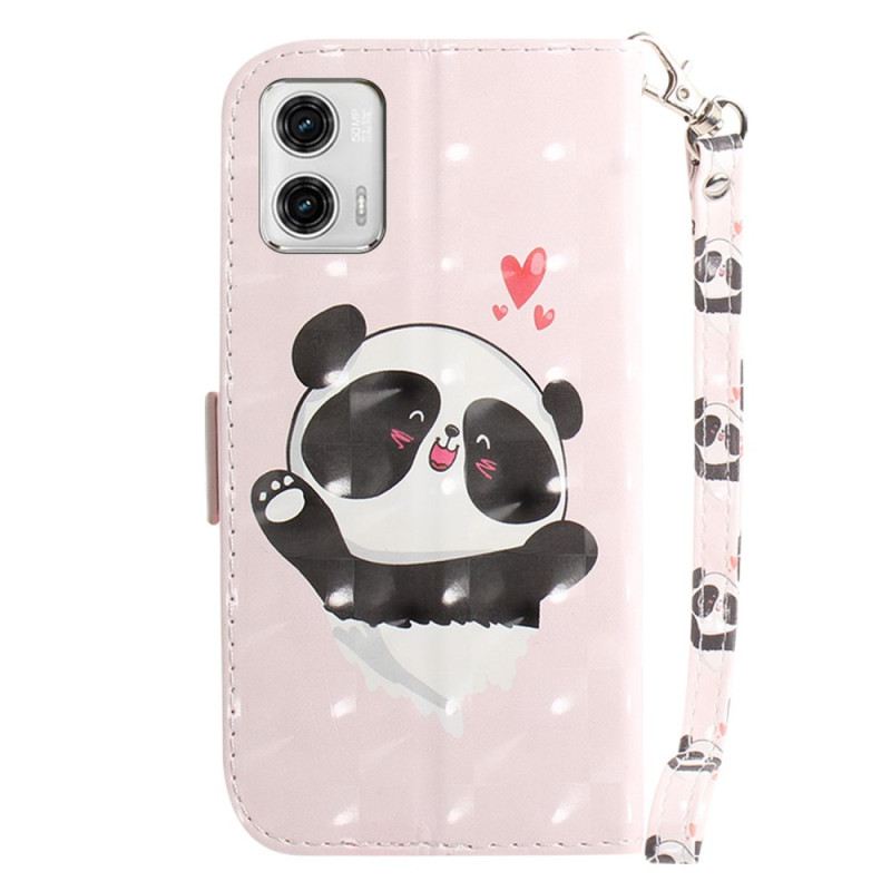 Fliptok / Bőrtok Moto G73 5G szíjjal Panda Love With Lanyard