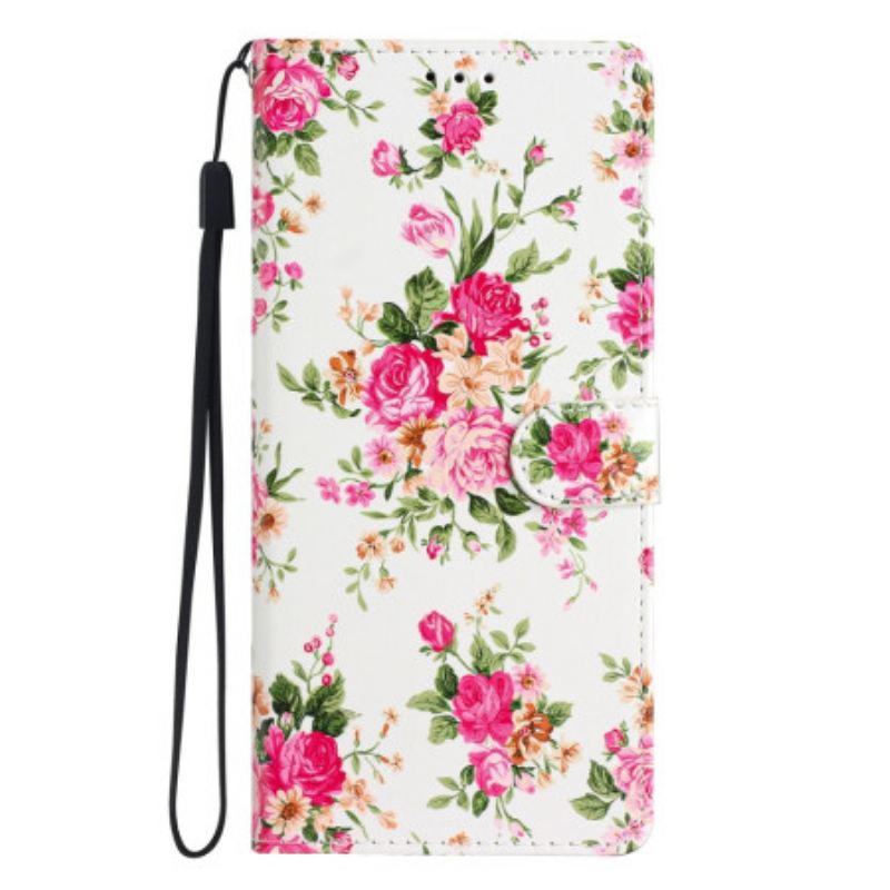 Fliptok / Bőrtok Moto G73 5G szíjjal Strap Liberty Flowers