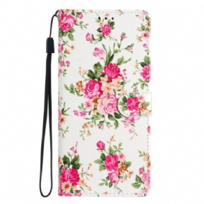 Fliptok / Bőrtok Moto G73 5G szíjjal Strap Liberty Flowers