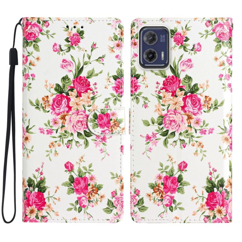 Fliptok / Bőrtok Moto G73 5G szíjjal Strap Liberty Flowers