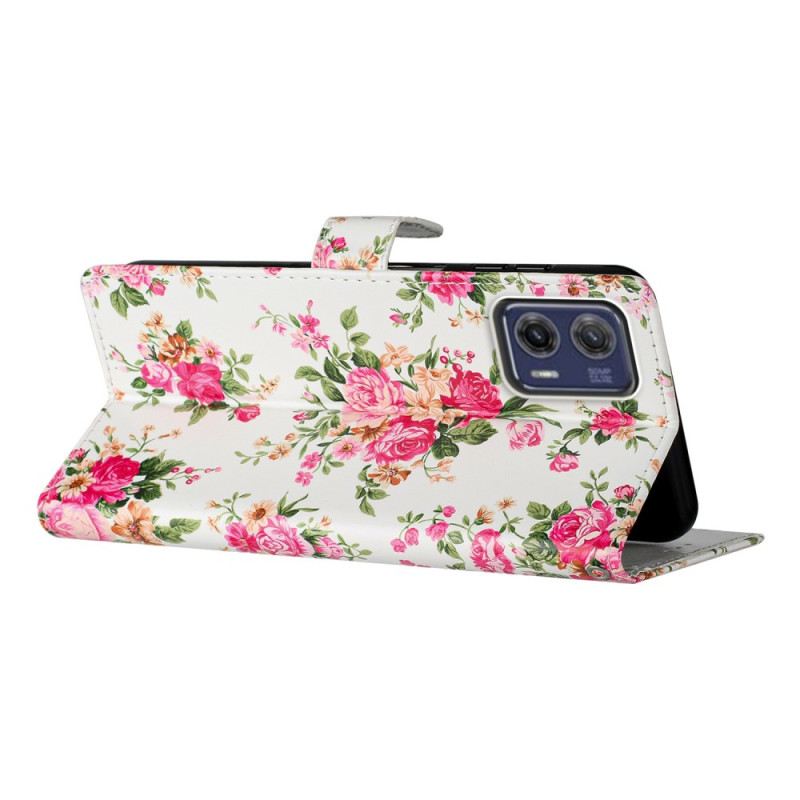 Fliptok / Bőrtok Moto G73 5G szíjjal Strap Liberty Flowers