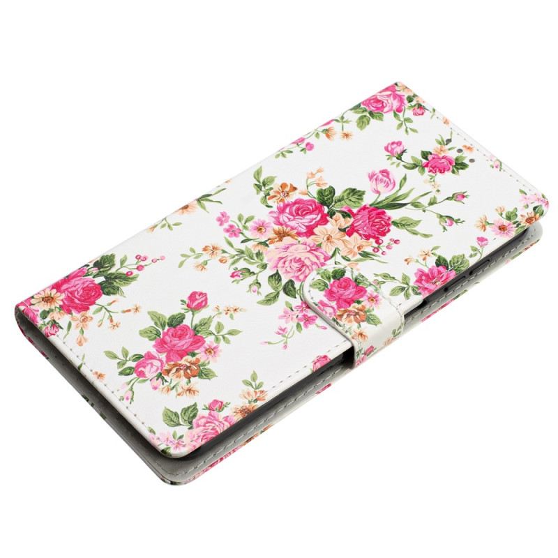 Fliptok / Bőrtok Moto G73 5G szíjjal Strap Liberty Flowers