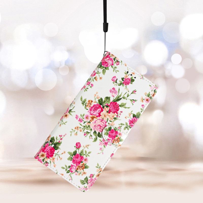 Fliptok / Bőrtok Moto G73 5G szíjjal Strap Liberty Flowers