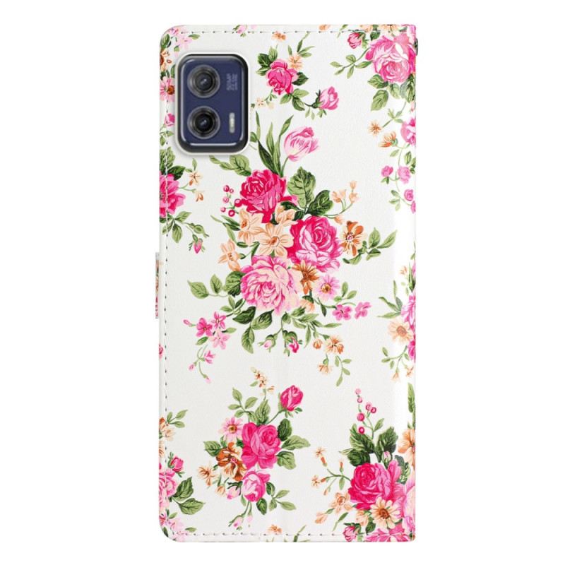 Fliptok / Bőrtok Moto G73 5G szíjjal Strap Liberty Flowers