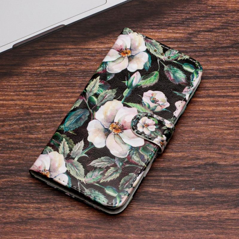 Fliptok / Bőrtok Moto G73 5G szíjjal Szíjas Magnoliák