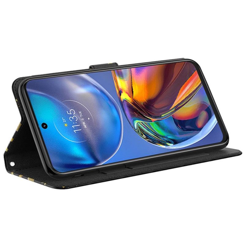 Fliptok / Bőrtok Moto G73 5G szíjjal Tanga Pillangók